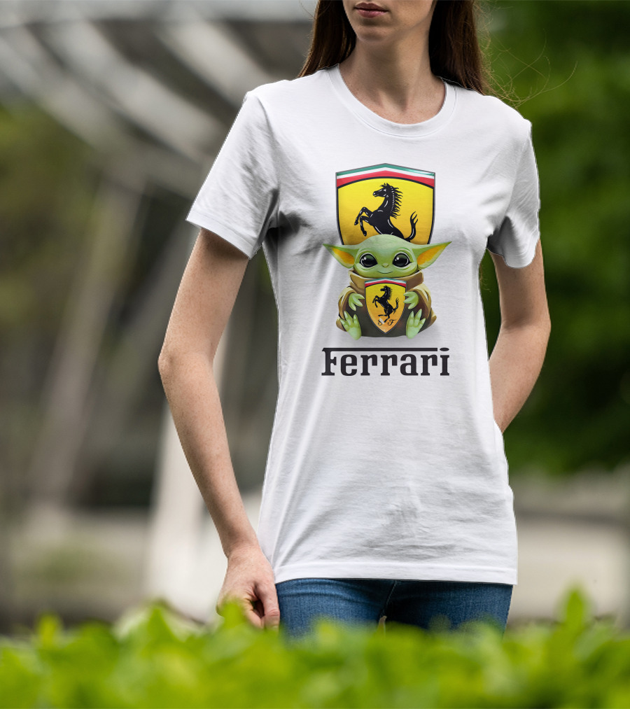 Grogu Hug Ferrari Emblem Iconic Fusion T-Shirt
