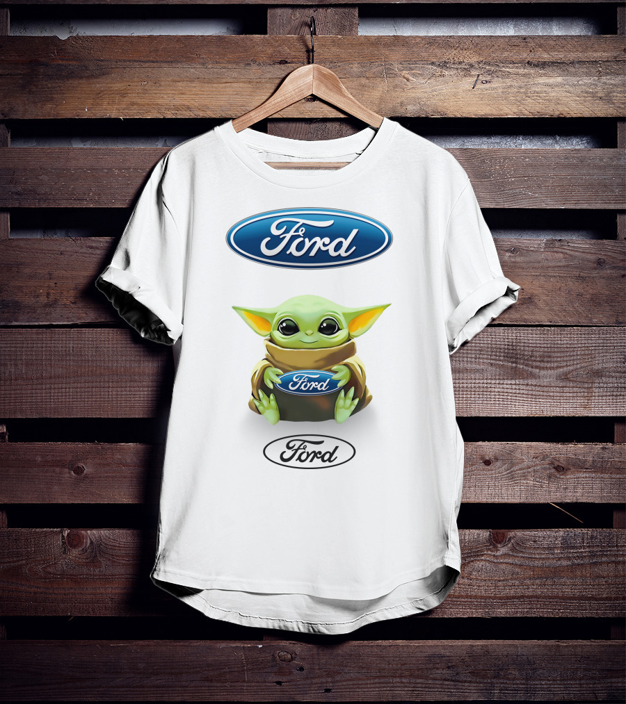 Ford Logo Grogu Hug Plush Mandalorian Baby Yoda White T-Shirt