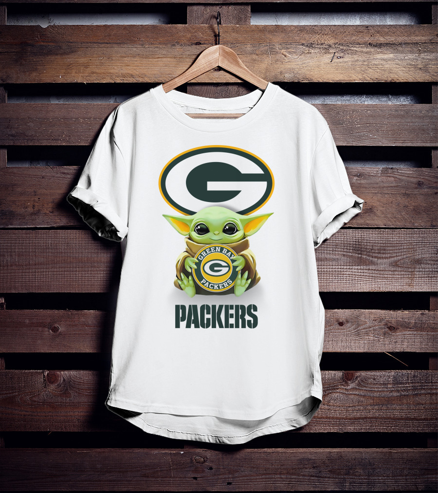 Grogu Green Bay Packers Hug Logo Packers T-Shirt