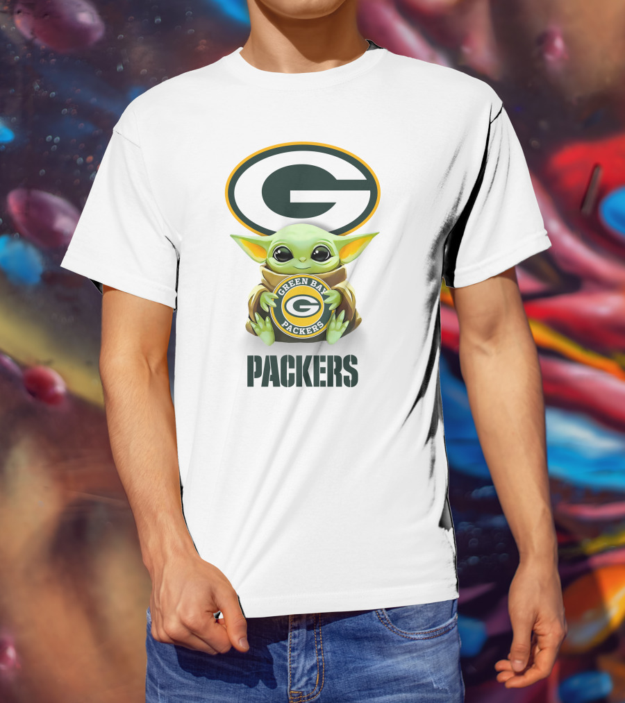 Grogu Green Bay Packers Hug Logo Packers T-Shirt