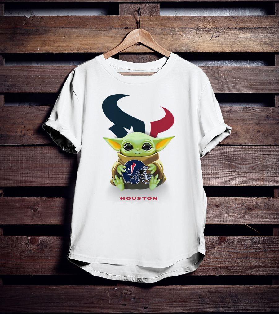 Grogu Holding Houston Texans Helmet Logo NFL Emblem T-Shirt