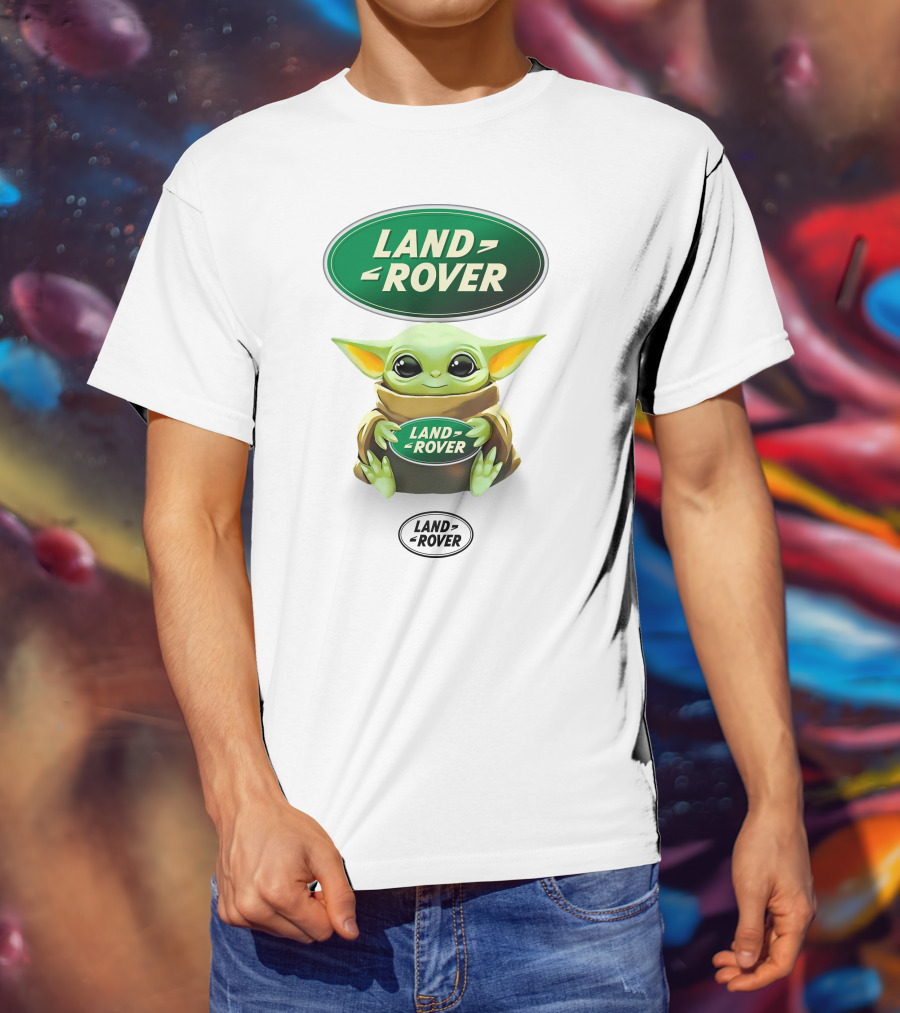 Grogu Holding Land Rover Logo Emblem T-Shirt