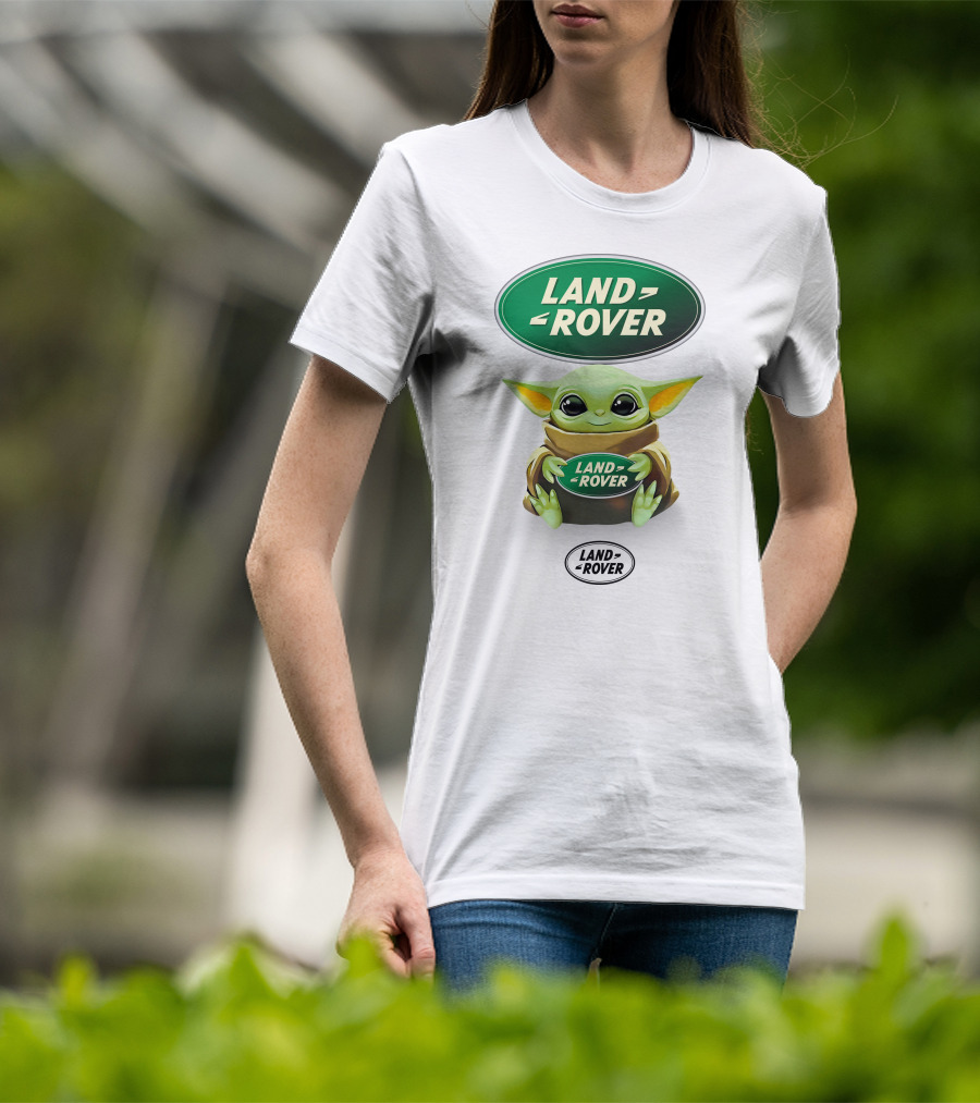 Grogu Holding Land Rover Logo Emblem T-Shirt