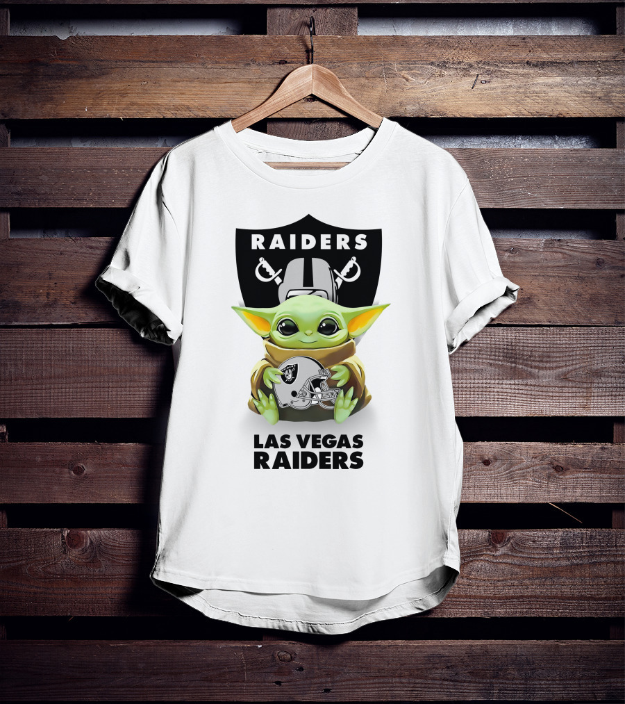 Grogu Hugging Las Vegas Raiders Helmet Raiders T-Shirt