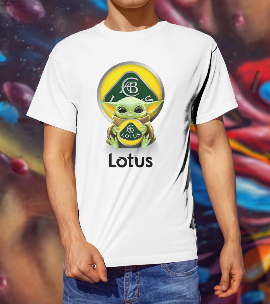 Grogu Hug Ab Lotus Logo Green And Yellow T-Shirt