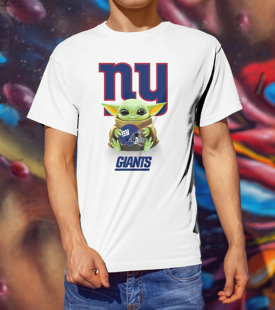 Grogu NY Giants Helmet Hug With Giants Text T-Shirt