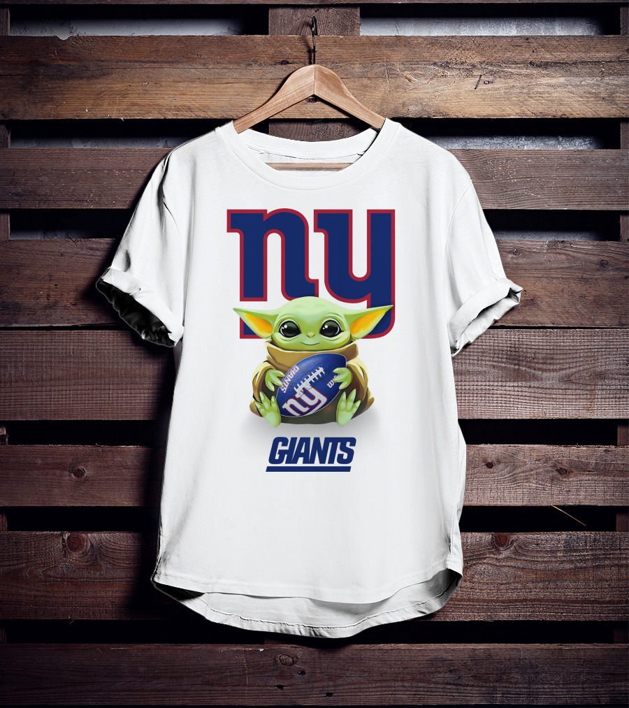 Grogu New York Giants Football Hug Tailgate White T-Shirt
