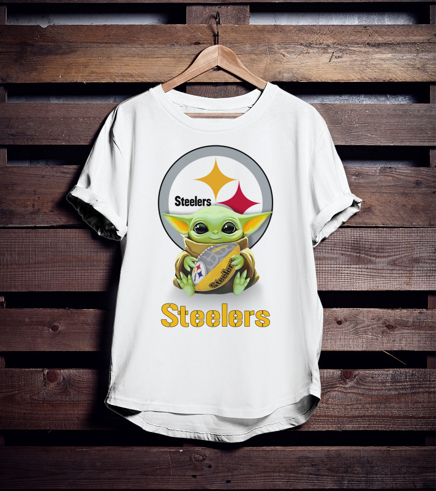 Grogu Hug Steelers Football Pittsburgh Steelers Tailgate White T-Shirt