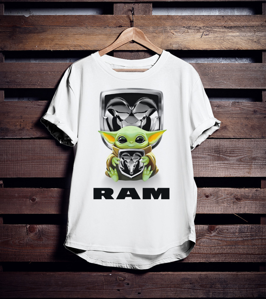 Grogu Hugging Ram Logo White T-Shirt