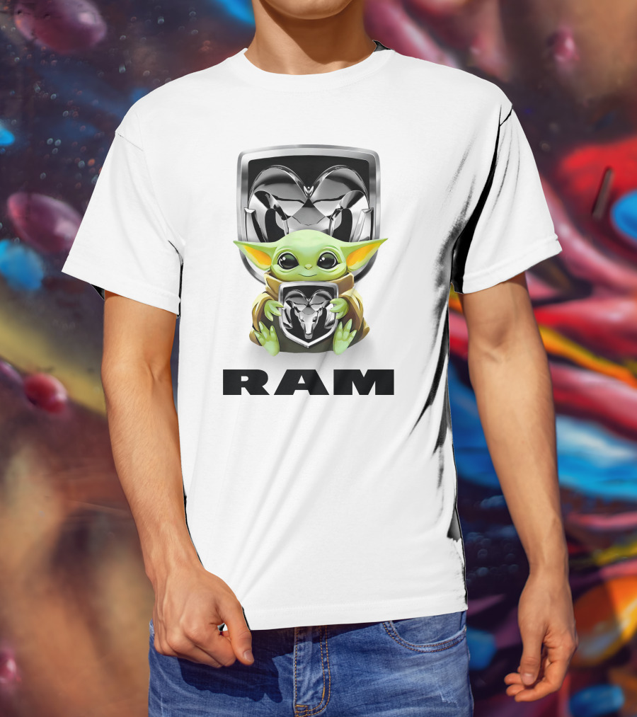 Grogu Hugging Ram Logo White T-Shirt