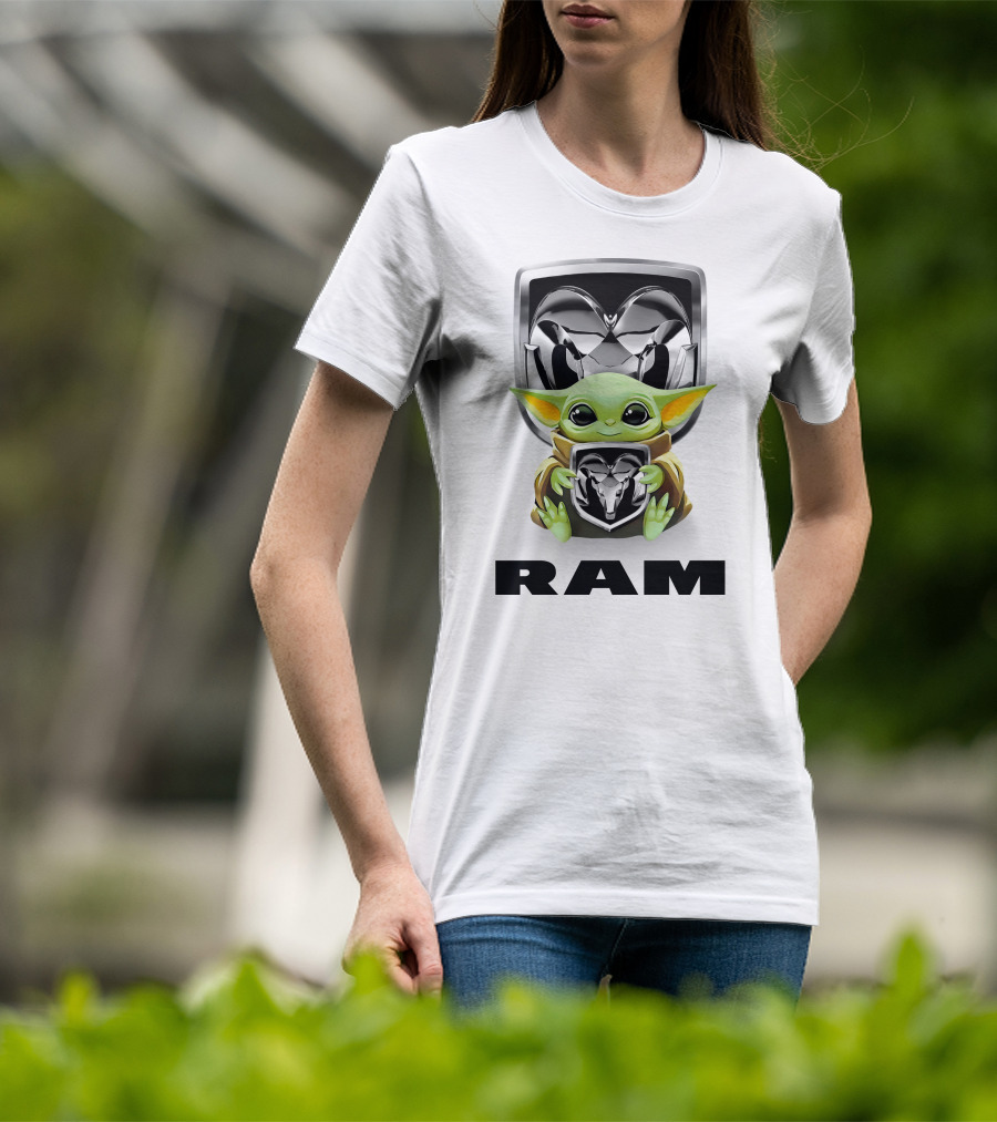 Grogu Hugging Ram Logo White T-Shirt