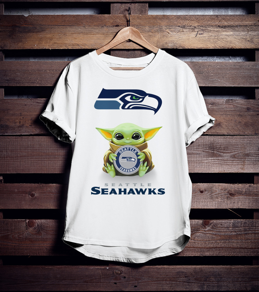 Grogu Seattle Seahawks Hugging T-Shirt
