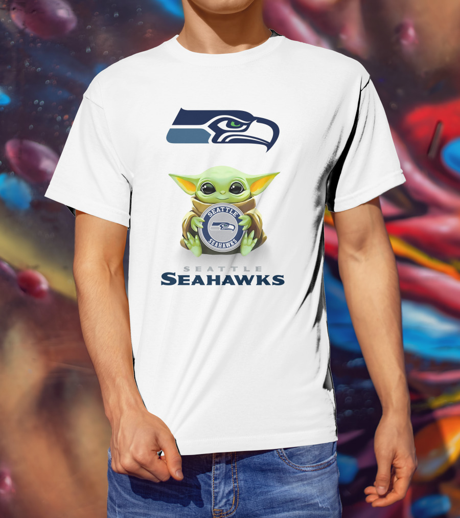 Grogu Seattle Seahawks Hugging T-Shirt