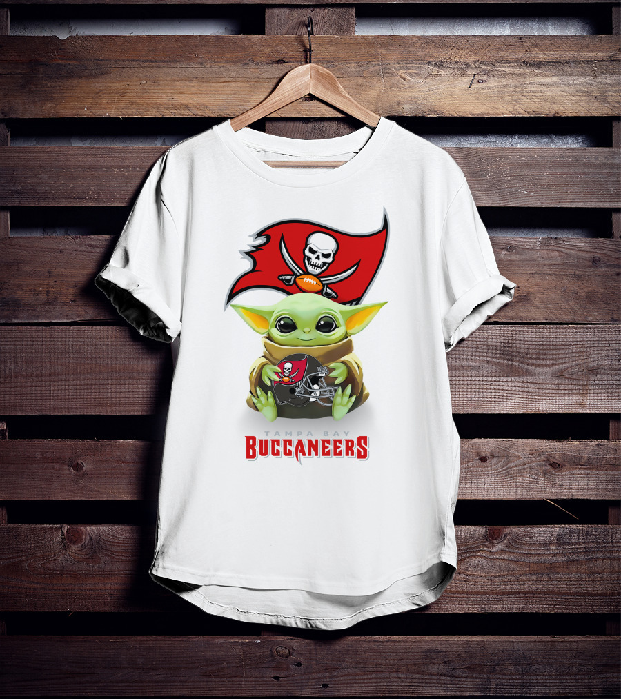 Grogu Hug Tampa Bay Buccaneers Helmet With Flag T-Shirt