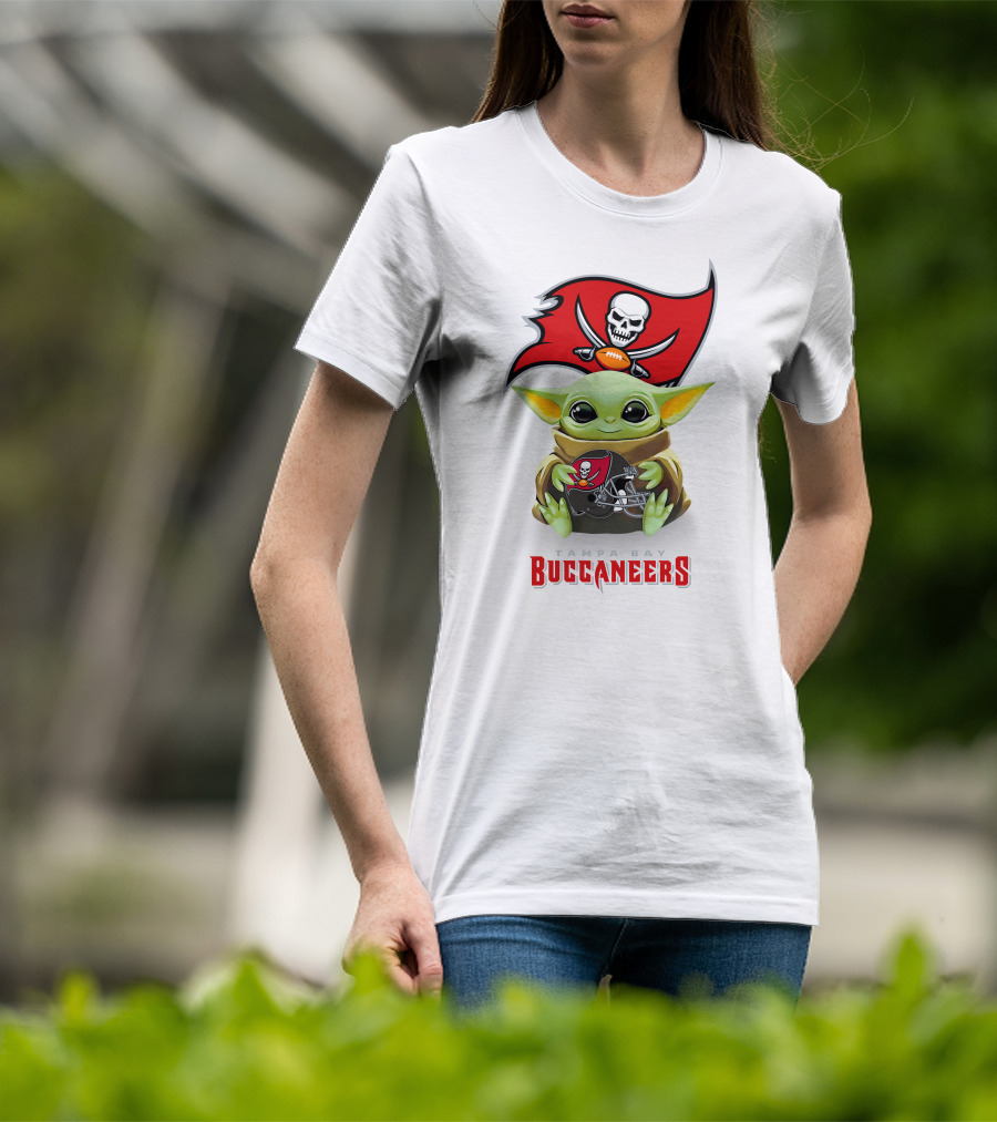 Grogu Hug Tampa Bay Buccaneers Helmet With Flag T-Shirt