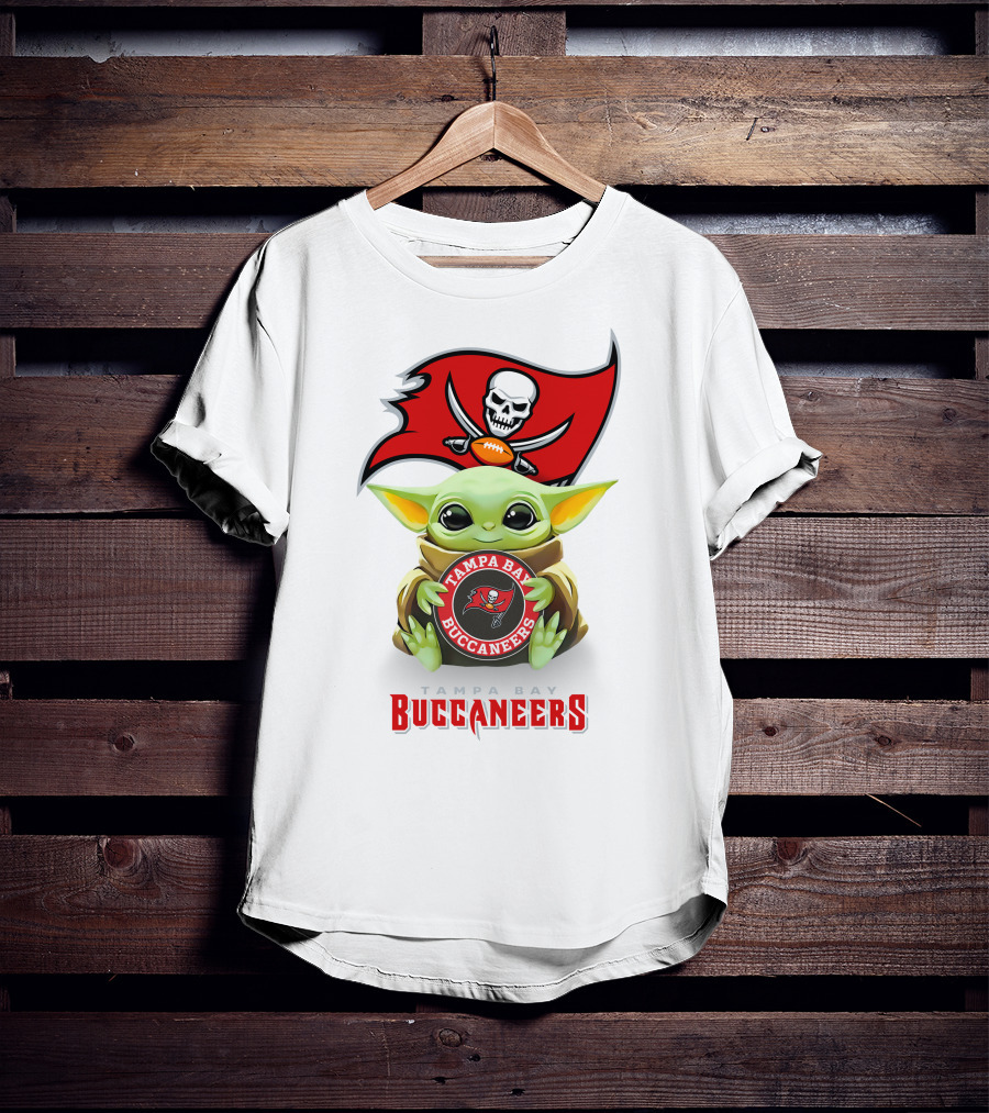Grogu Holding Tampa Bay Buccaneers Emblem With Flag T-Shirt
