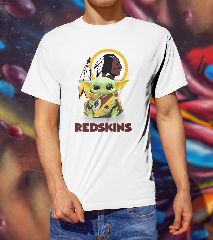 Grogu Redskins Football Hug With Team Logo And Native American T-Shirt