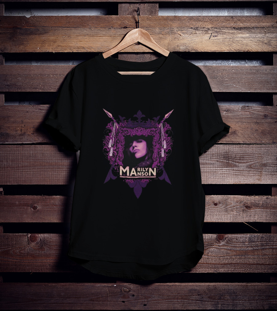 Marilyn Manson Gothic Portrait With Purple Ornate Frame T-Shirt