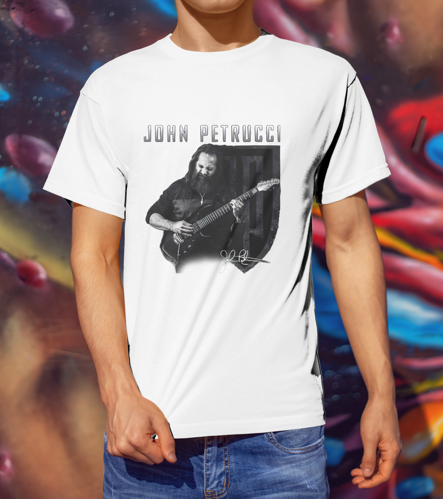 John Petrucci Guitarist Black And White Portrait With Signature T-Shirt