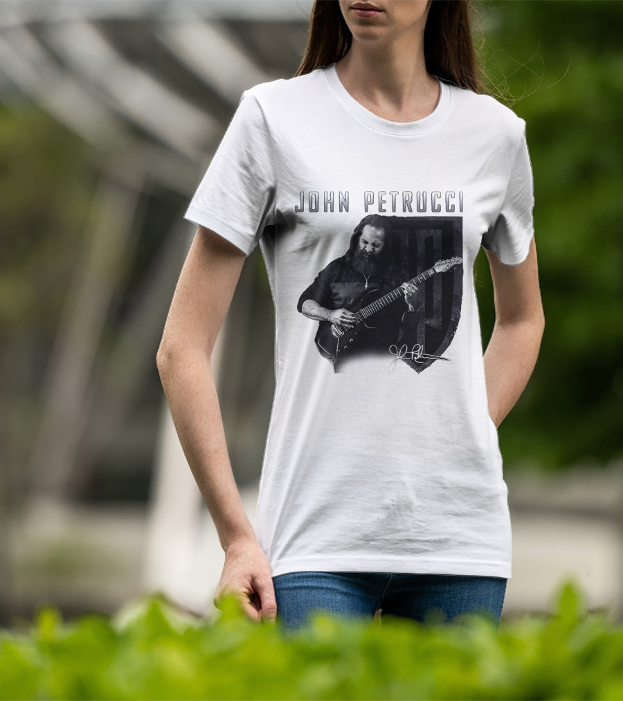 John Petrucci Guitarist Black And White Portrait With Signature T-Shirt