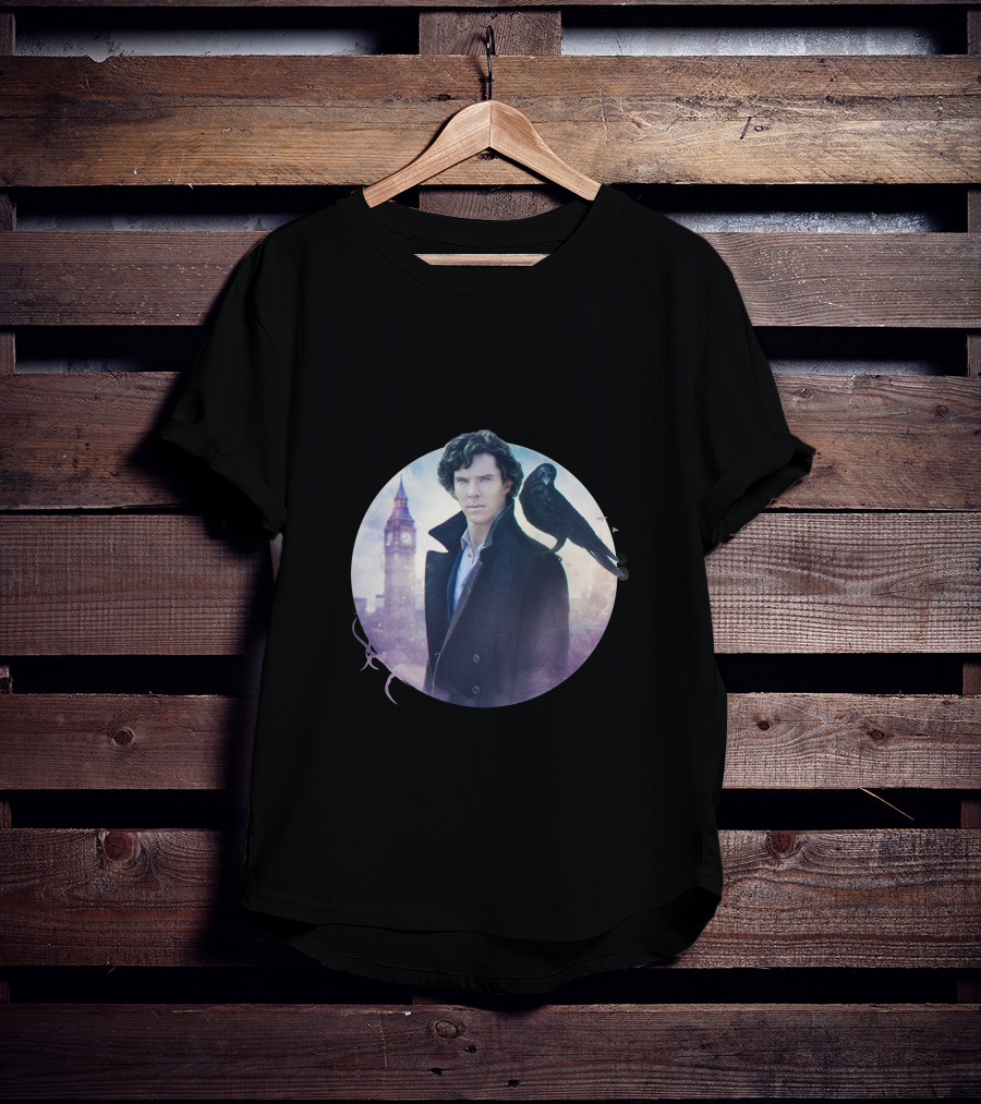 S.H Art Detective Silhouette With Crow And Clock Tower T-Shirt
