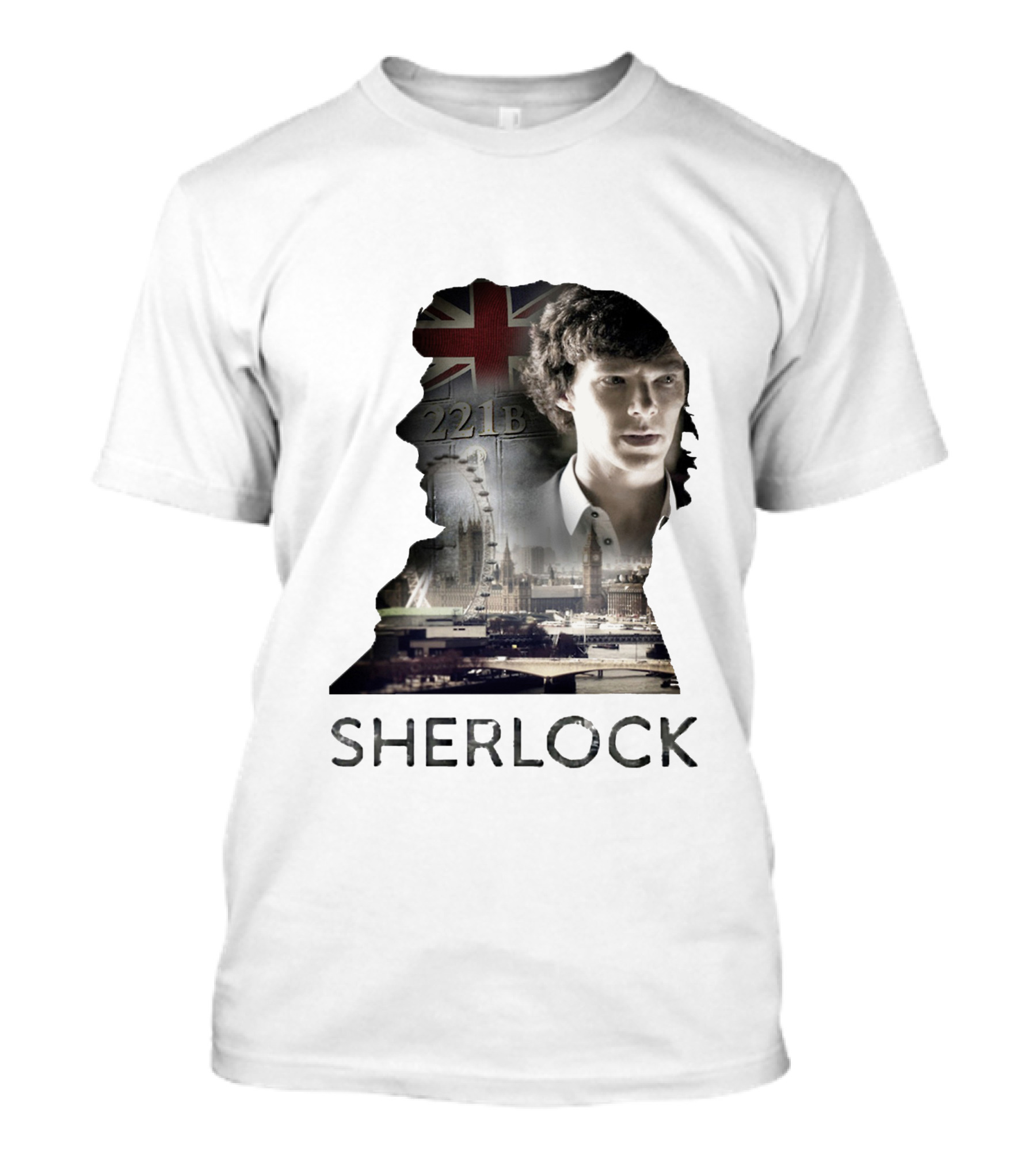 Sherlock 221B London Silhouette Union Jack T-Shirt