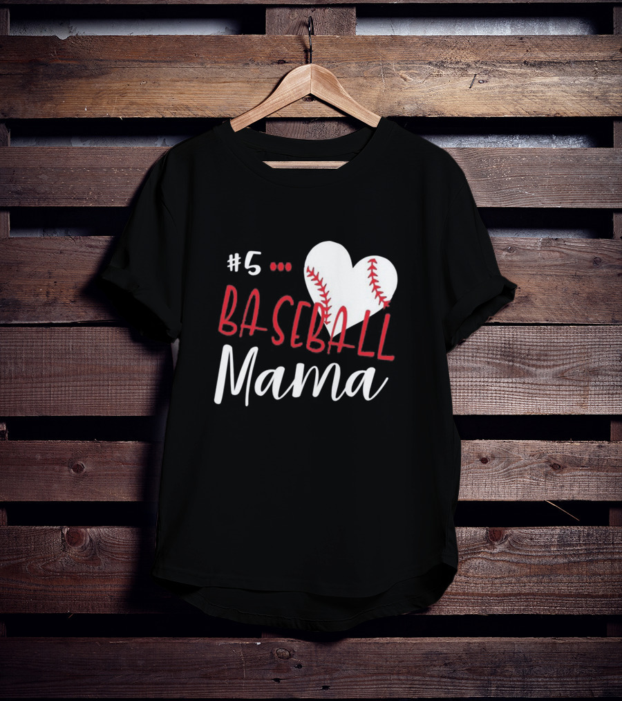 5 Baseball Mama Heart Stitch T-Shirt