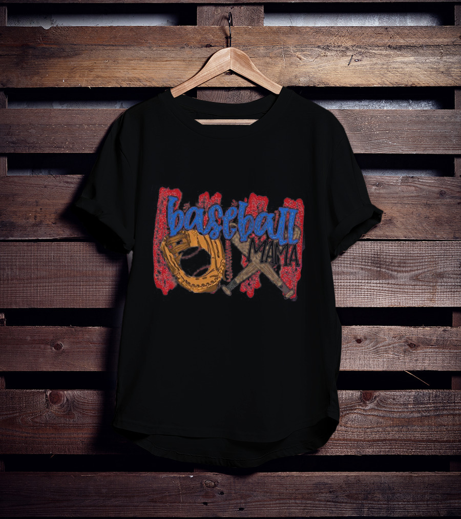 Baseball Mama With Glove And Bats On Red Rectangle Background T-Shirt
