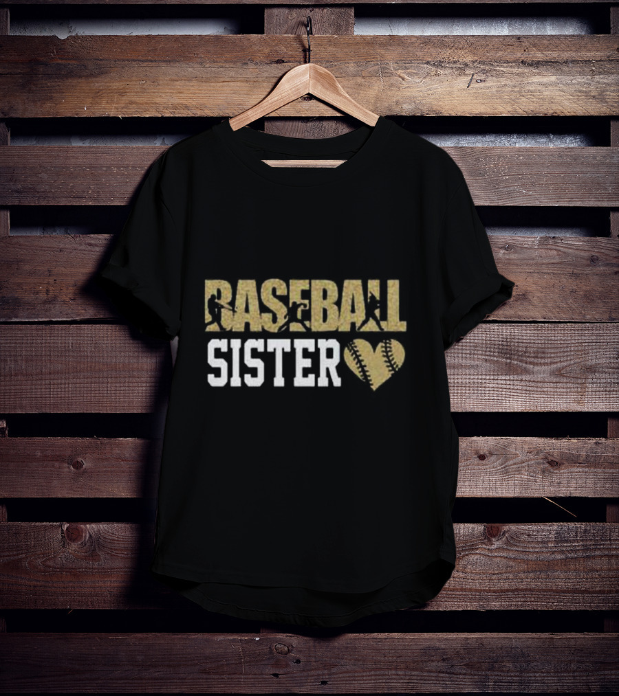 Baseball Sister Heart Bat Swing T-Shirt