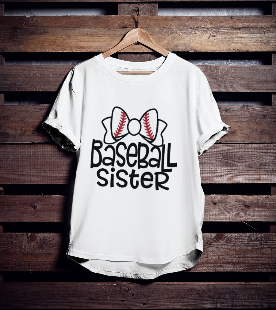 Baseball Sister With Baseball-Themed Bow T-Shirt
