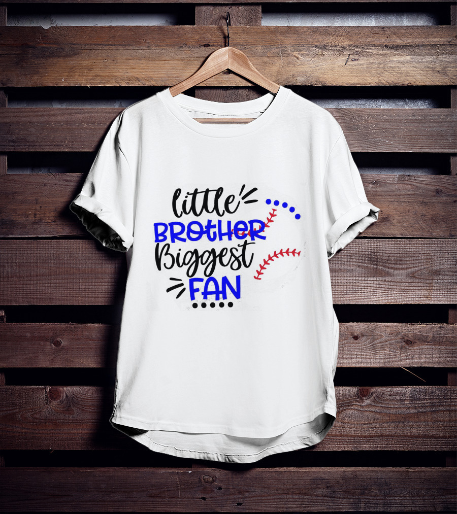 Little Brother Biggest Fan Baseball T-Shirt