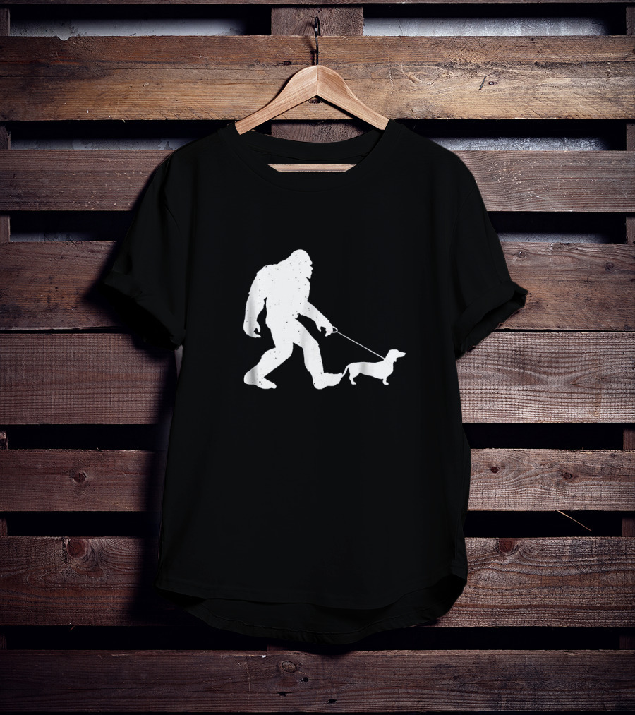 Bigfoot Walking Funny Wiener Dog Dachshund T-Shirt