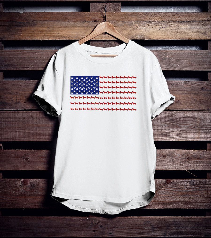 Patriotic Dachshund American Flag Independence Day Paws T-Shirt