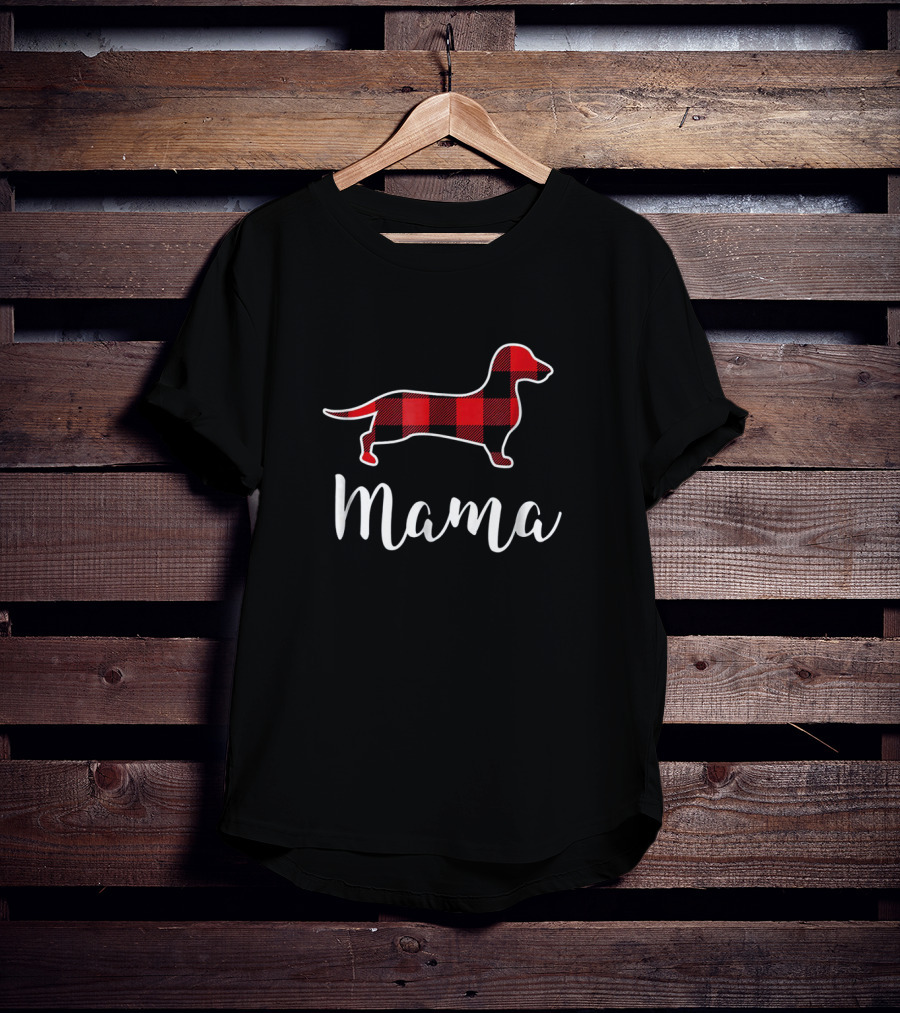 Mama Dachshund Red Plaid Matching Family Dog T-Shirt