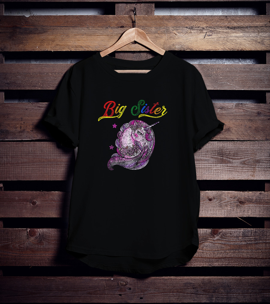 Big Sister Unicorn Colorful Magenta Girl T-Shirt