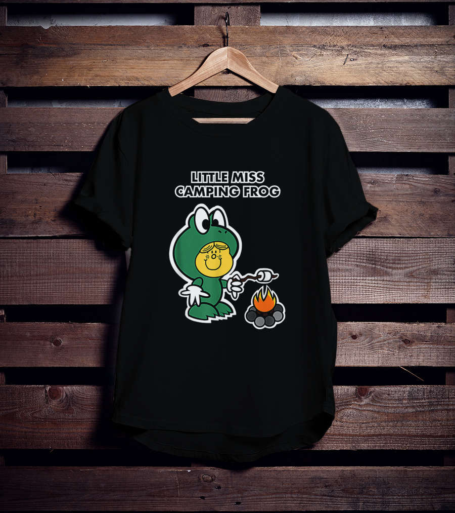 Little Miss Camping Frog Campfire Marshmallow Roasting T-Shirt