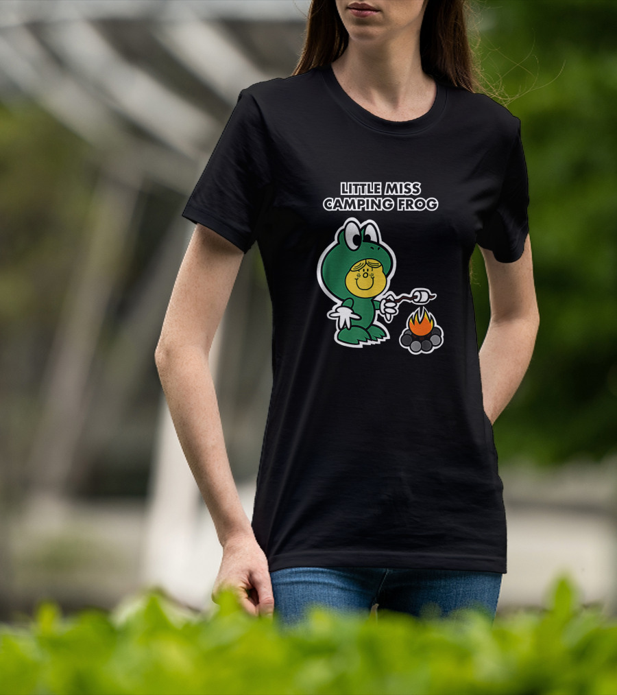 Little Miss Camping Frog Campfire Marshmallow Roasting T-Shirt