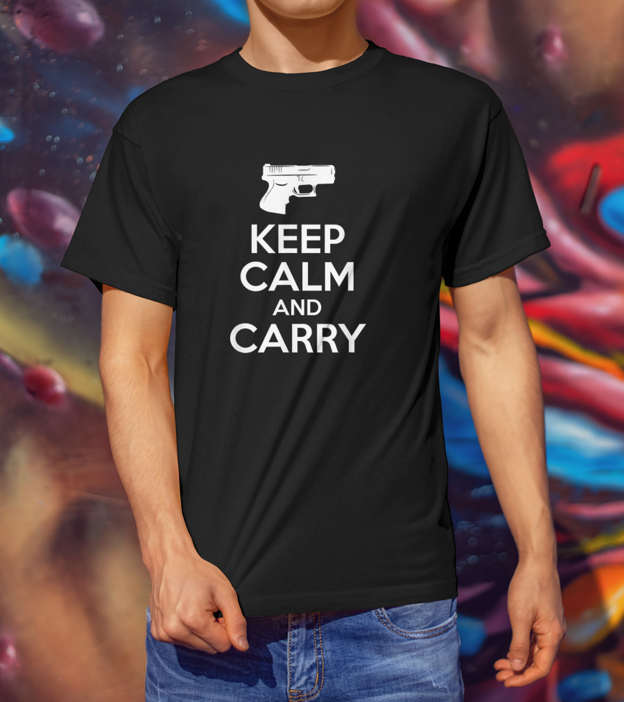 Keep Calm And Carry Gun Hunter Graphic With Pistol T-Shirt