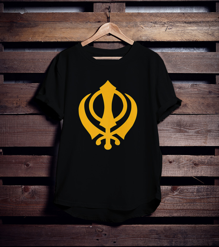 Khanda Sikhism Sikh Sword God Insignia Symbol Emblem Icon Black Yellow T-Shirt