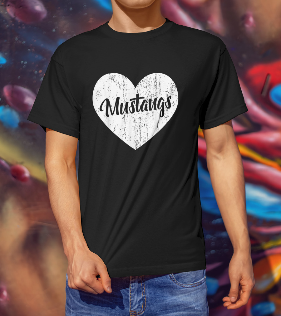 Mustangs Heart School Sports Fan Team Spirit Mascot T-Shirt