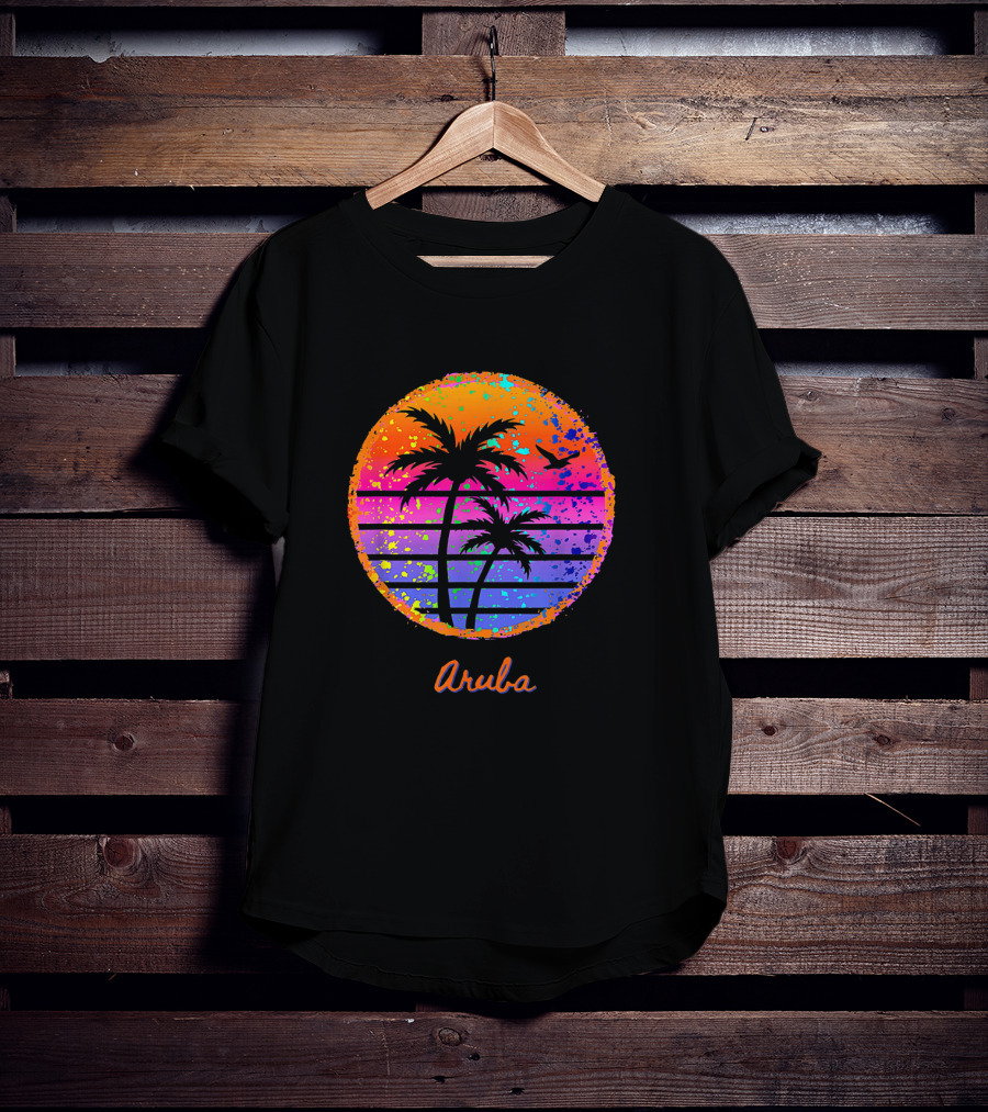 Aruba Palm Tree Tropical Sunset Family Vacation T-Shirt