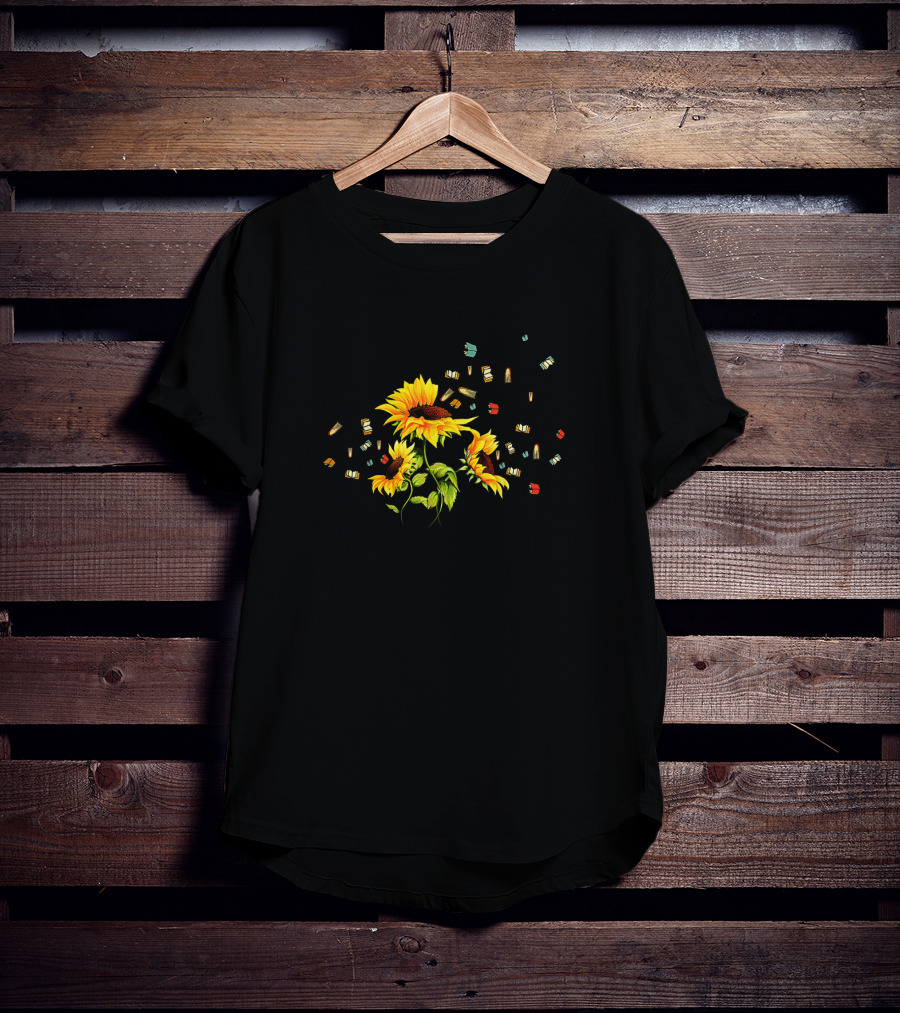 Sunflower Book Dandelion Reading Fan Floral T-Shirt