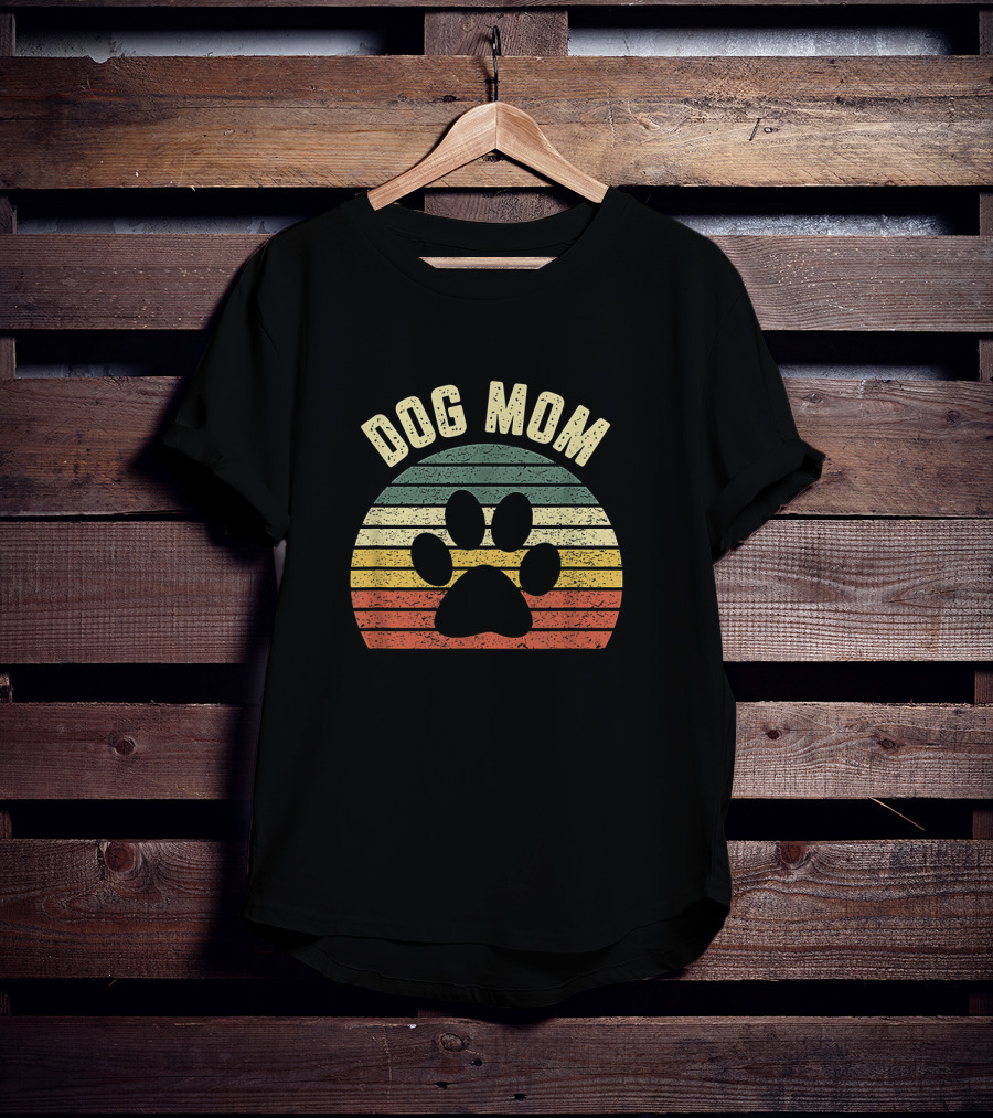 Dog Mom Vintage Striped Paw Prints T-Shirt