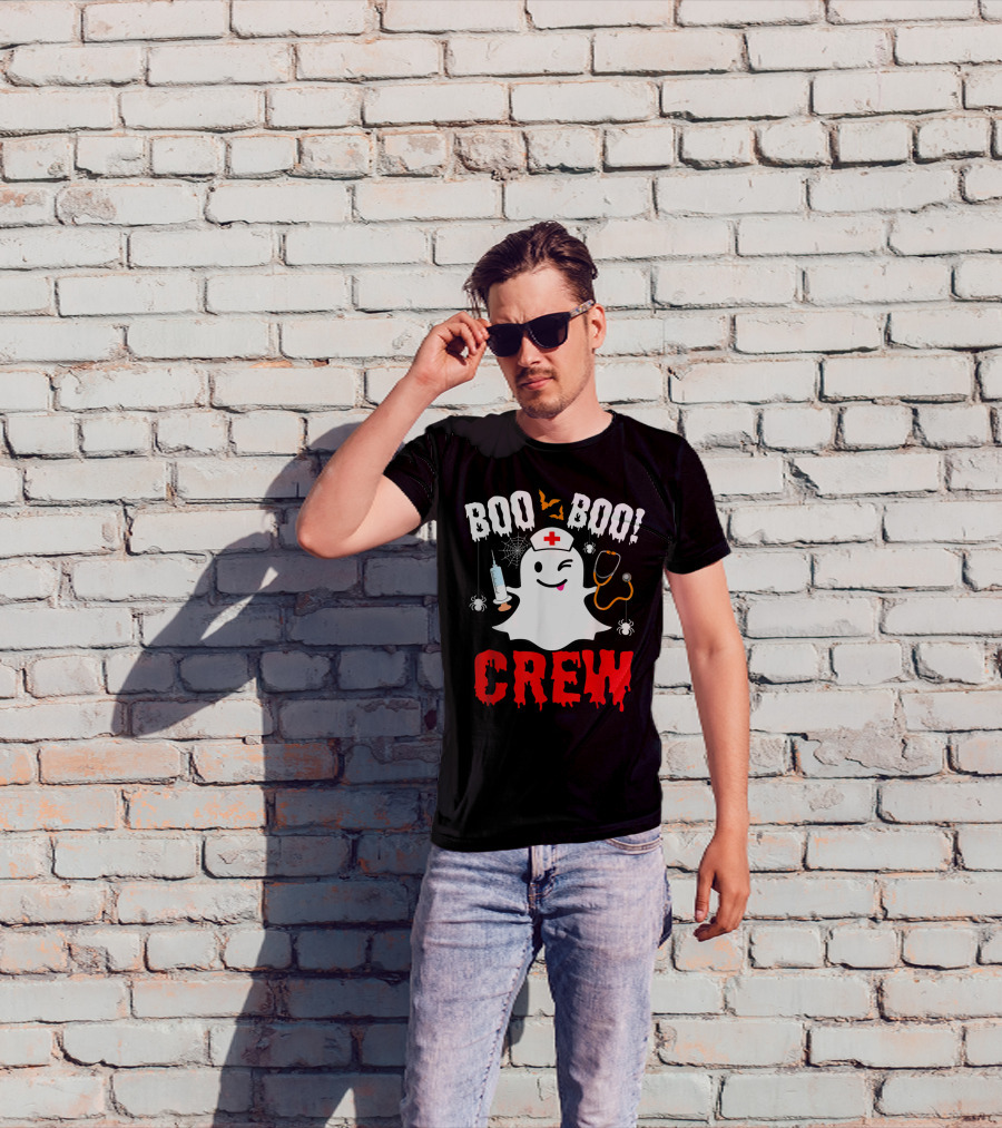 Boo Boo Crew Nurse Ghost Halloween Spiders Bats Stethoscope T-Shirt