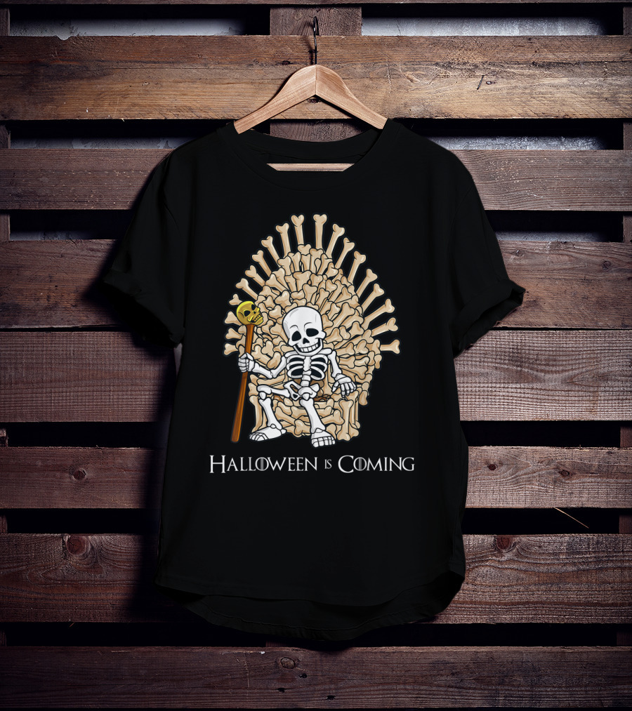 Halloween Is Coming Skeleton Bones Throne T-Shirt