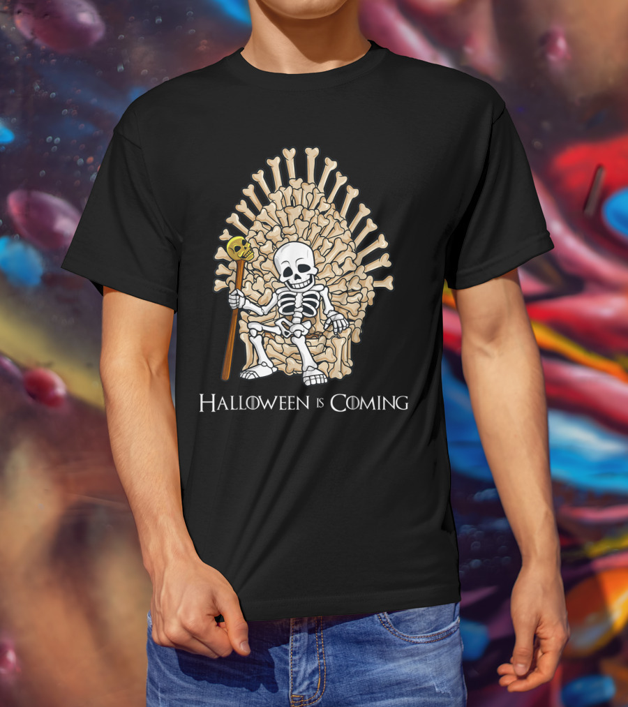 Halloween Is Coming Skeleton Bones Throne T-Shirt