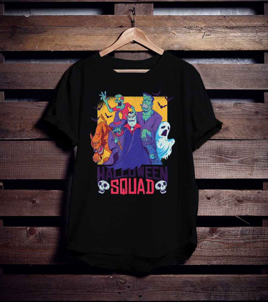 Halloween Squad Vampire Werewolf Ghost Witch Monster Group T-Shirt