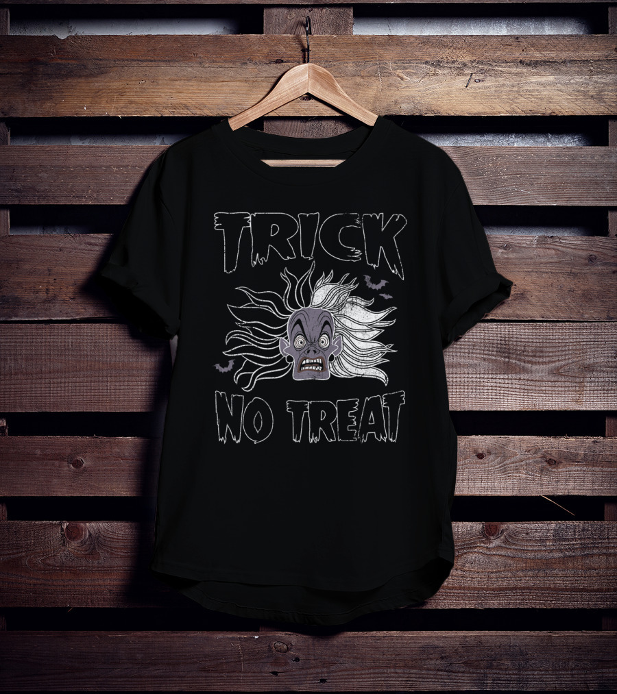 Trick No Treat Spooky Ghost Face With Flying Bats T-Shirt