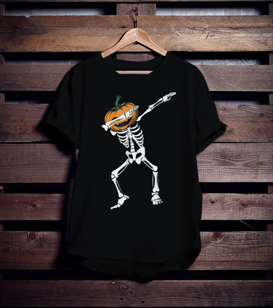 Funny Dabbing Pumpkin Head Skeleton Halloween T-Shirt