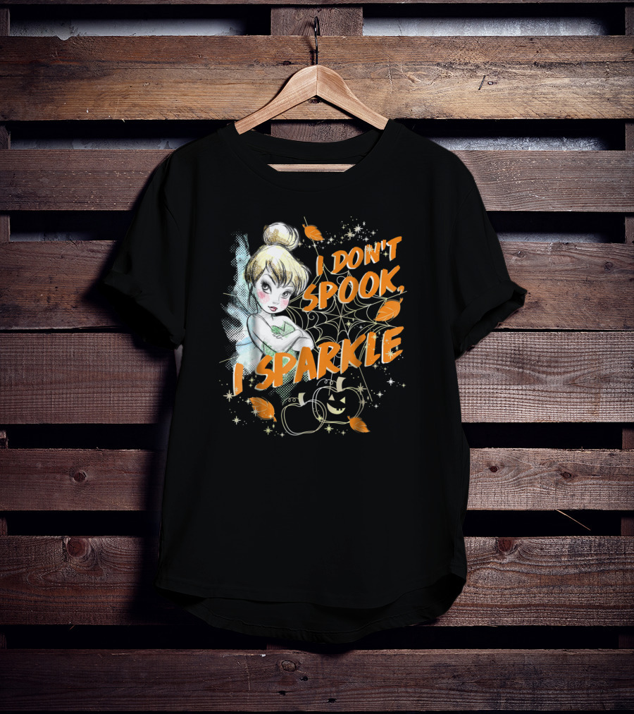 Tinkerbell I Don't Spook I Sparkle Halloween Pumpkin Leaves T-Shirt